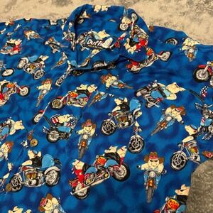 Duffies Men's Americana Shirt XL‎ Blue Hogs on Hogs Motorcycles Button Up